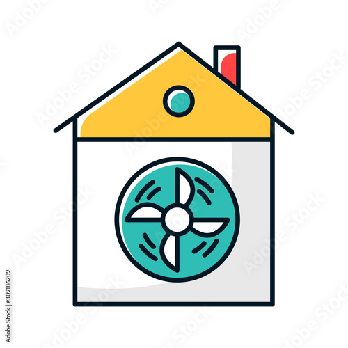 House ventilation color icon. Conditioning home. Clean germs and microbes. Dust ventilation system. Ventilator for clear air. Home cooling vent. Domestic fan. Isolated vector illustration