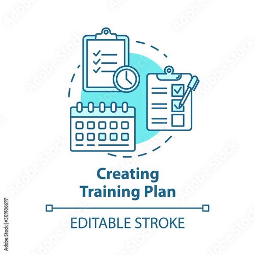 Creating training plan concept icon. Task list and deadlines. Effective planning. Time management. Scheduling idea thin line illustration. Vector isolated outline drawing. Editable stroke