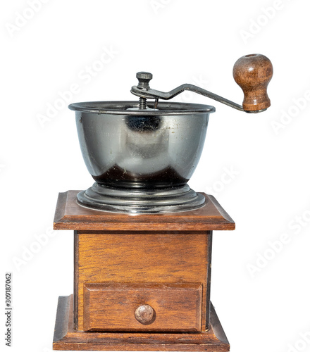 Free-standing antique coffee grinder from grandma's time