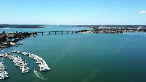 Wallpaper Mural Aerial: Drone pulling backwards to reveal marina full of yachts by the ocean in Sydney, NSW Torontodigital.ca