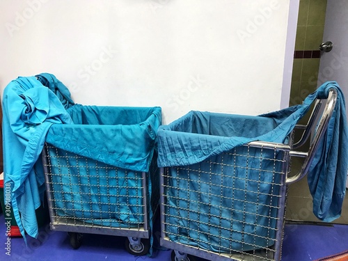 The trolleys contain the used clothes of the patients which are to be washed for good hygiene.