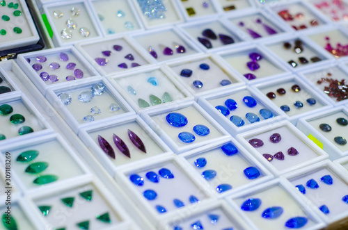 Different  faceted gemstone for sale in the jewelry store.