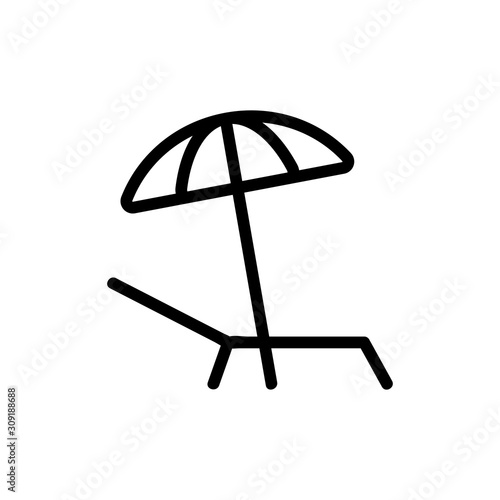 Sun lounger and umbrella icon vector. A thin line sign. Isolated contour symbol illustration