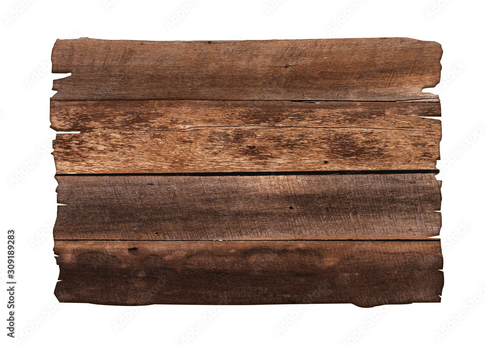 Naklejka premium Brown wooden sign on a white background In the concept of the signpost and billboards with clipping path.