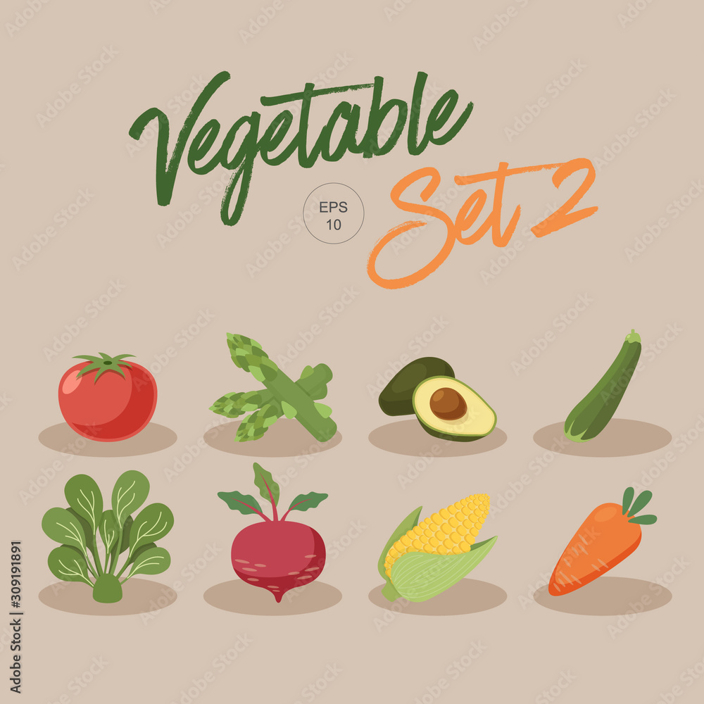 Plakat Vegetable Set 2, Salad, Fruit, Icon, iconset, Vector Illustration, Banner, Web, Design, Template, Elements.