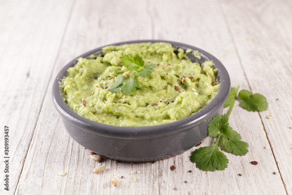 homemade guacamole with coriander herb in bowl, homemade guacamole with coriander herb in bowl,