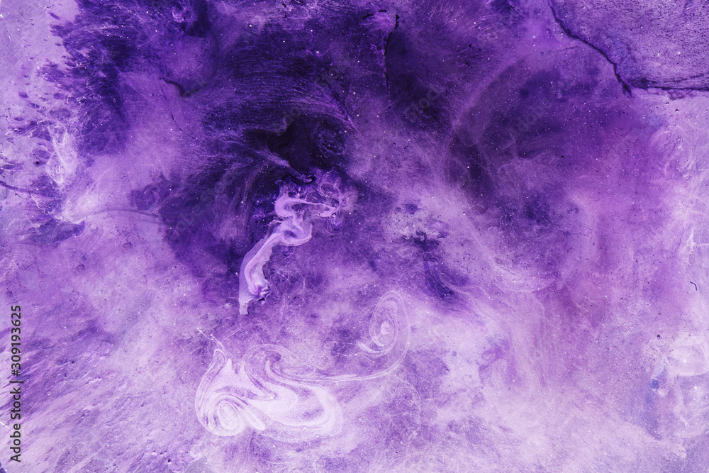 Violet lilac liquid abstract art background. Splashes and stains of paint, emotional concept