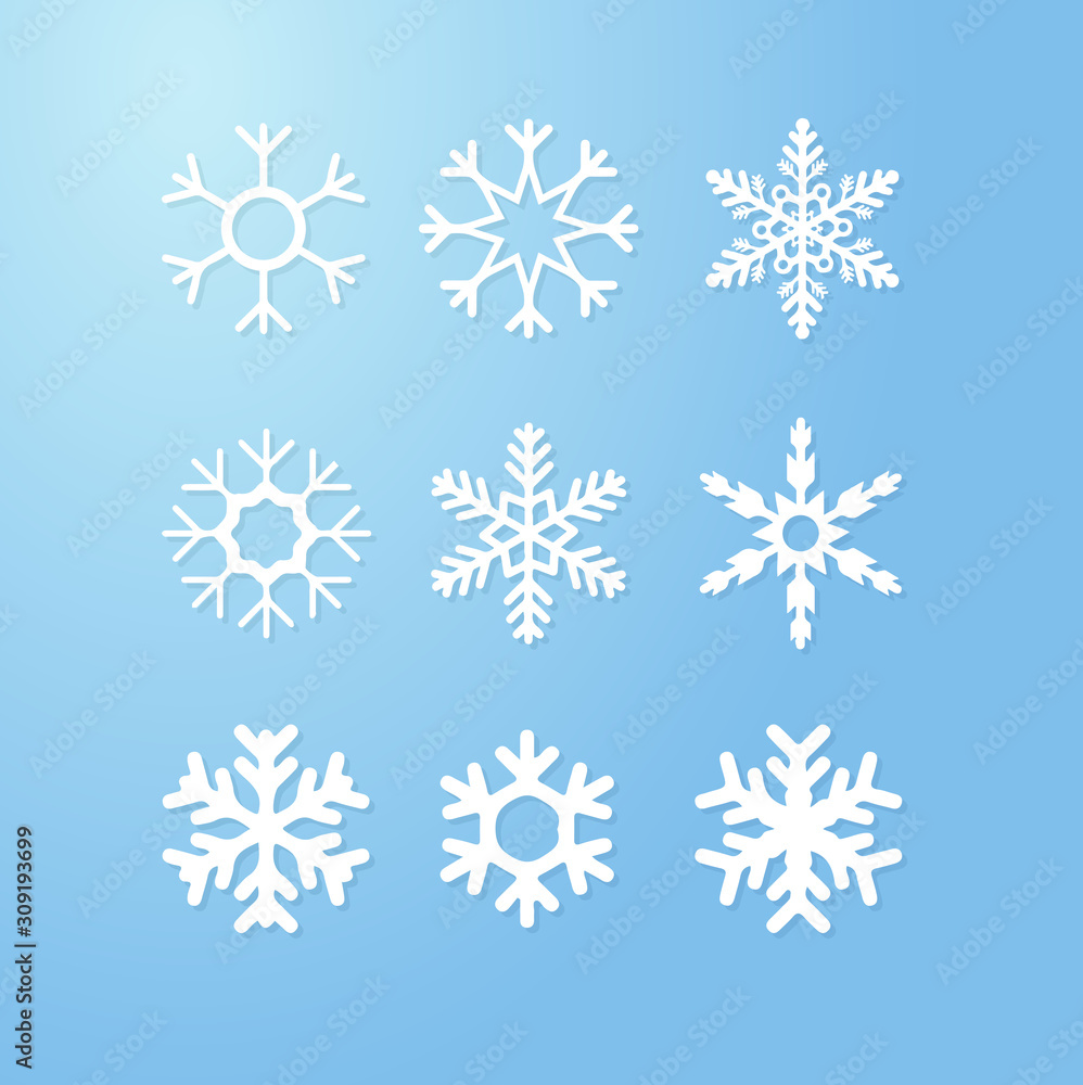 Nine snowflakes set icon winter crystal snow vector.