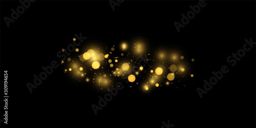 Texture background abstract black and golden Glitter and elegant for Christmas. Dust white. Sparkling magical dust particles. Magic concept. Abstract background with bokeh effect.