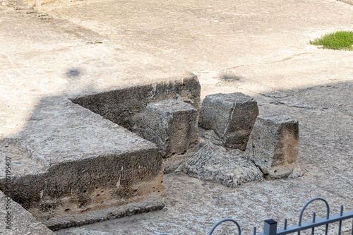 Archaeological excavations of the crusader fortress located on the site of the tomb of the prophet Samuel on Mount Joy near Jerusalem in Israel photo