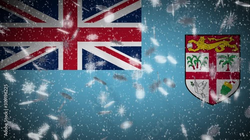 Fiji flag falling snow loopable, New Year and Christmas background, loop. photo