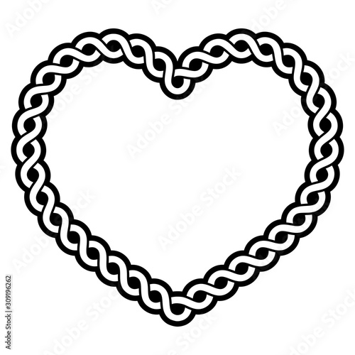 Celtic vector pattern heart shape - love concept, braided heart frame, greeting card for St Patrick's Day, Valentines Day  