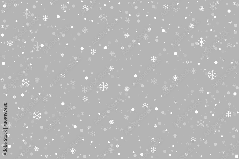 Christmas grey background. Winter background with falling snowflakes. Vector