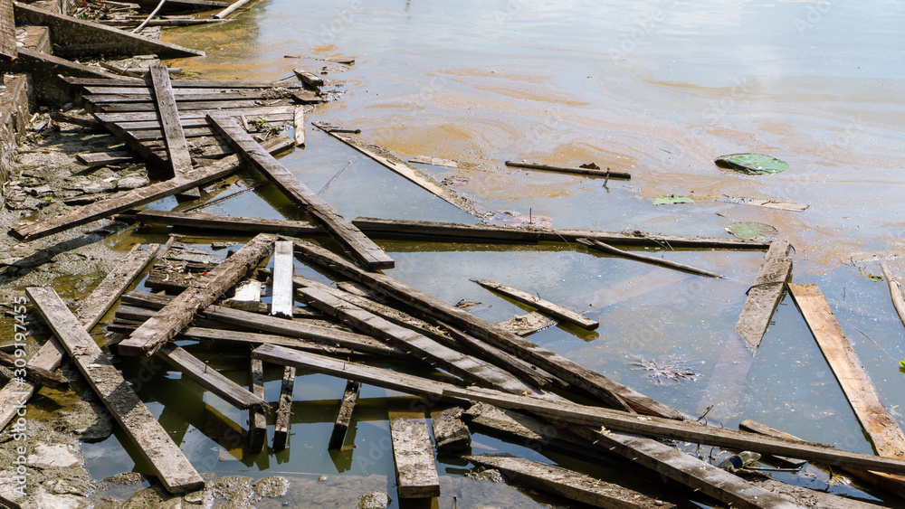 Old wood that was destroyed and submerged in waste water. Old wood that was destroyed and submerged in waste water.