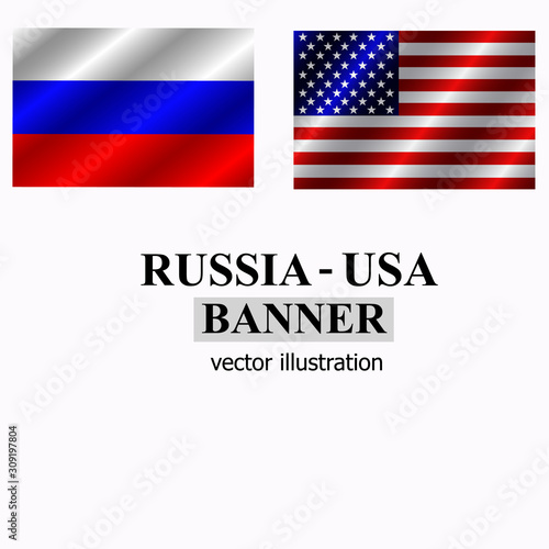 Russia and USA banner design. Bright vector illustration.