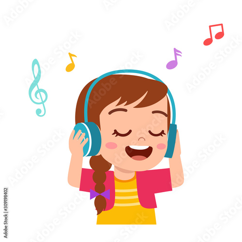 happy cute kid girl listen good music