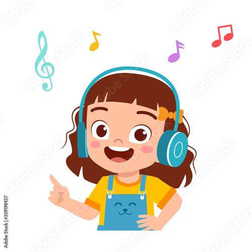 happy cute kid girl listen good music