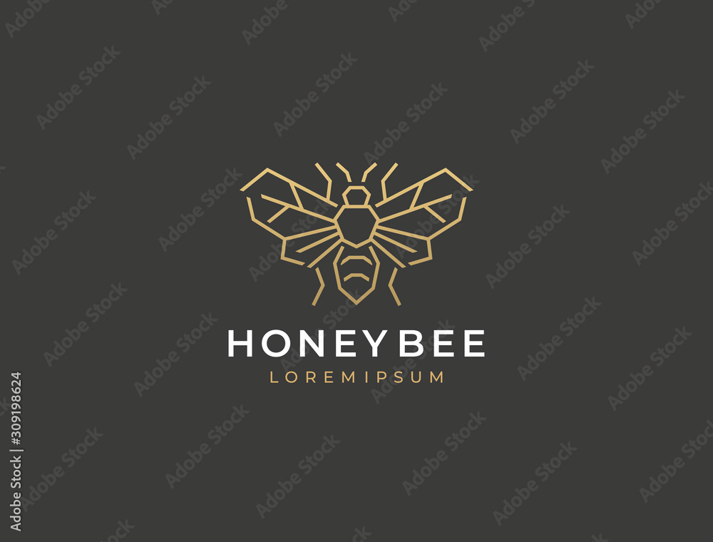 Fototapeta premium Minimal creative honey bee logo. Modern simple linear bee icon. Vector graphic template.
