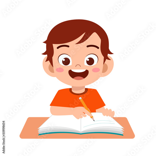 happy cute kid boy study with smile