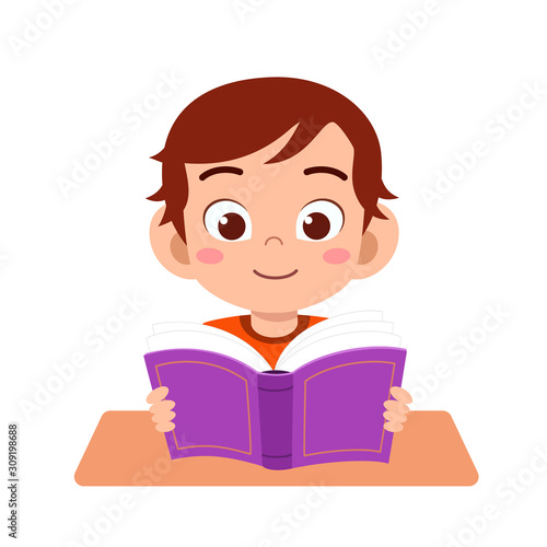 happy cute kid boy study with smile