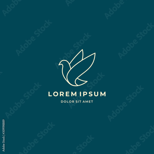 Flying bird abstract silhouette logo design vector template. Dove pigeon logotype icon.
