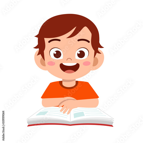 happy cute kid boy study with smile