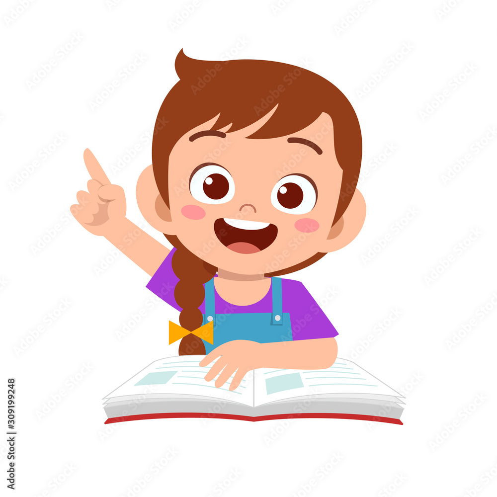 happy cute kid girl study with smile