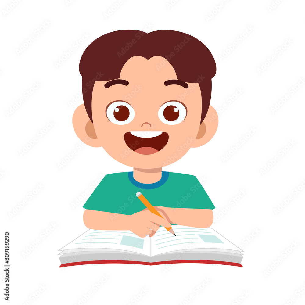 happy cute kid boy study with smile