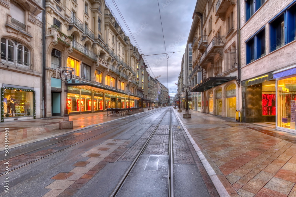 Rue de la Croix d'Or in downtown Geneva, Switzerland, HDR