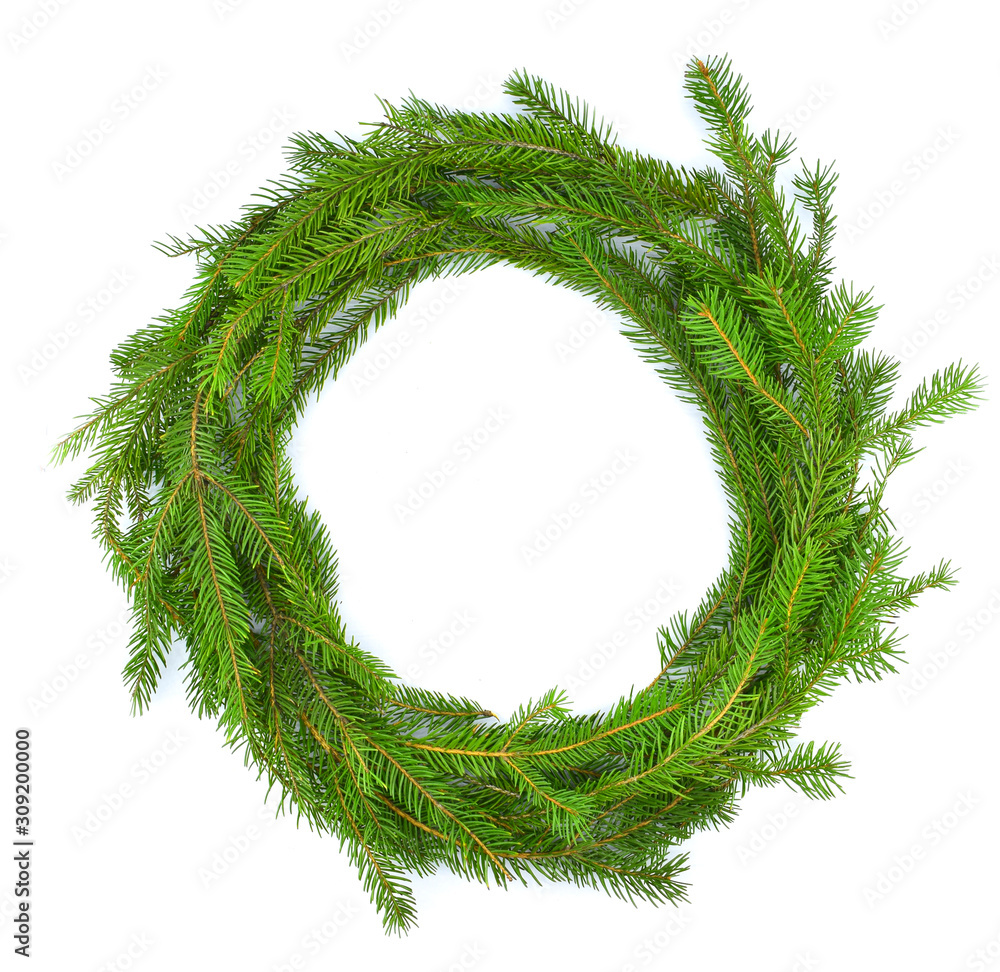 Traditional wreath of fresh spruce branches Isolated on a white background. For christmas design. Christmas holiday, new year, winter concept. Traditional wreath of fresh spruce branches Isolated on a white background. For christmas design. Christmas holiday, new year, winter concept.