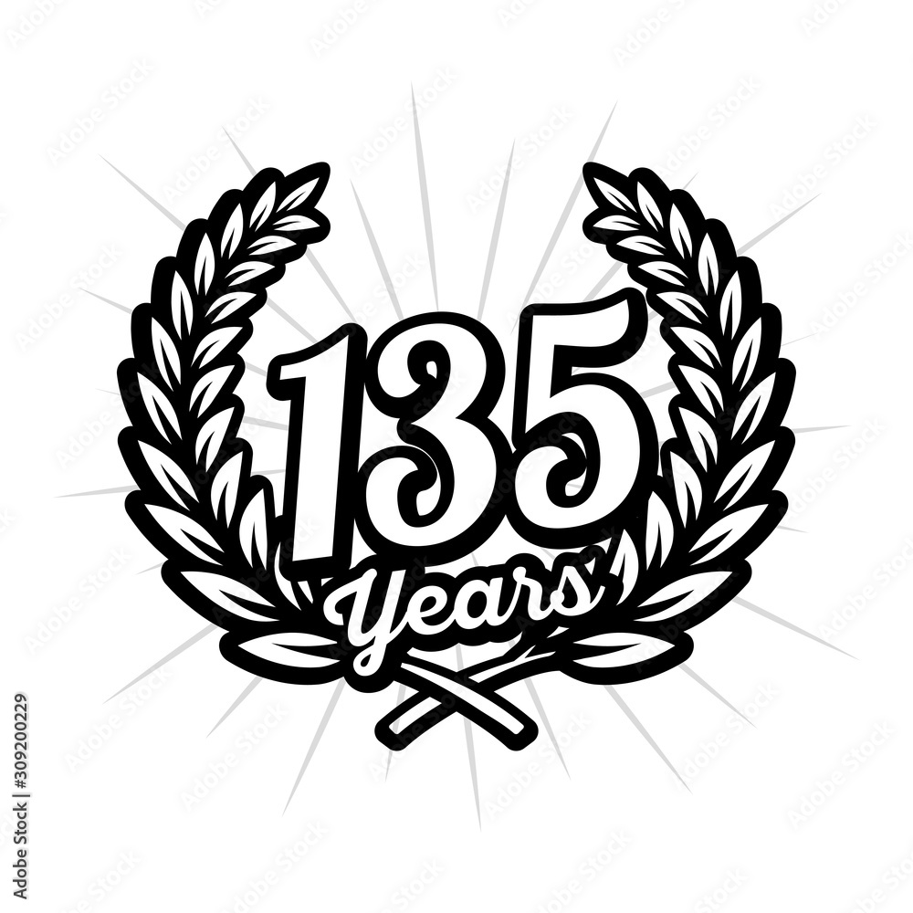 Obraz premium 135 years anniversary celebration with laurel wreath. 135th logo. Vector and illustration.