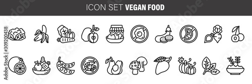Simple collection of vegetarian food related line icons. Thin line vector set of signs for infographic, logo, app development