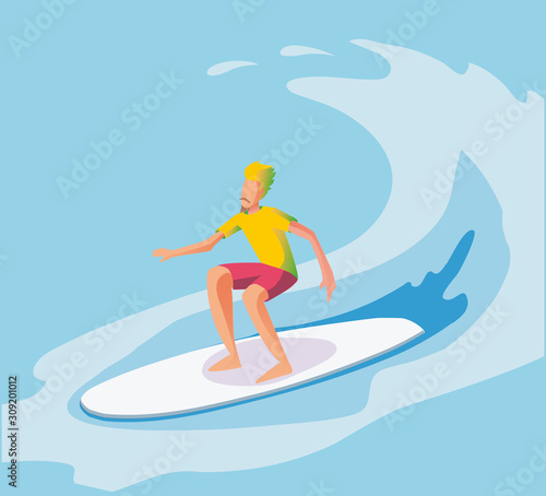 Vector illustration of surfer riding the wave. flat illustration