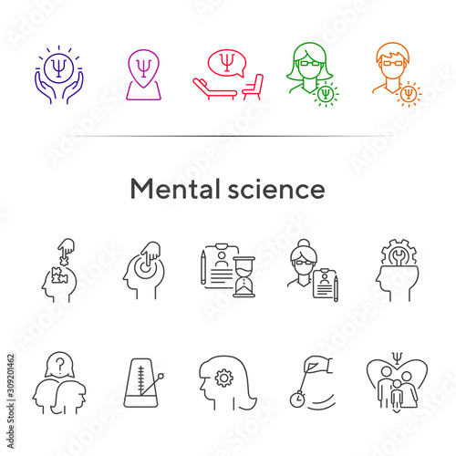 Mental science line icon set