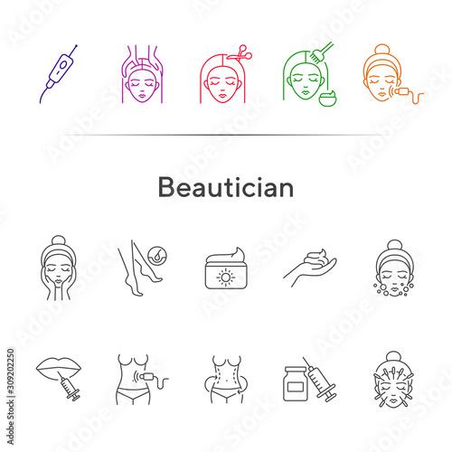 Beautician line icon set