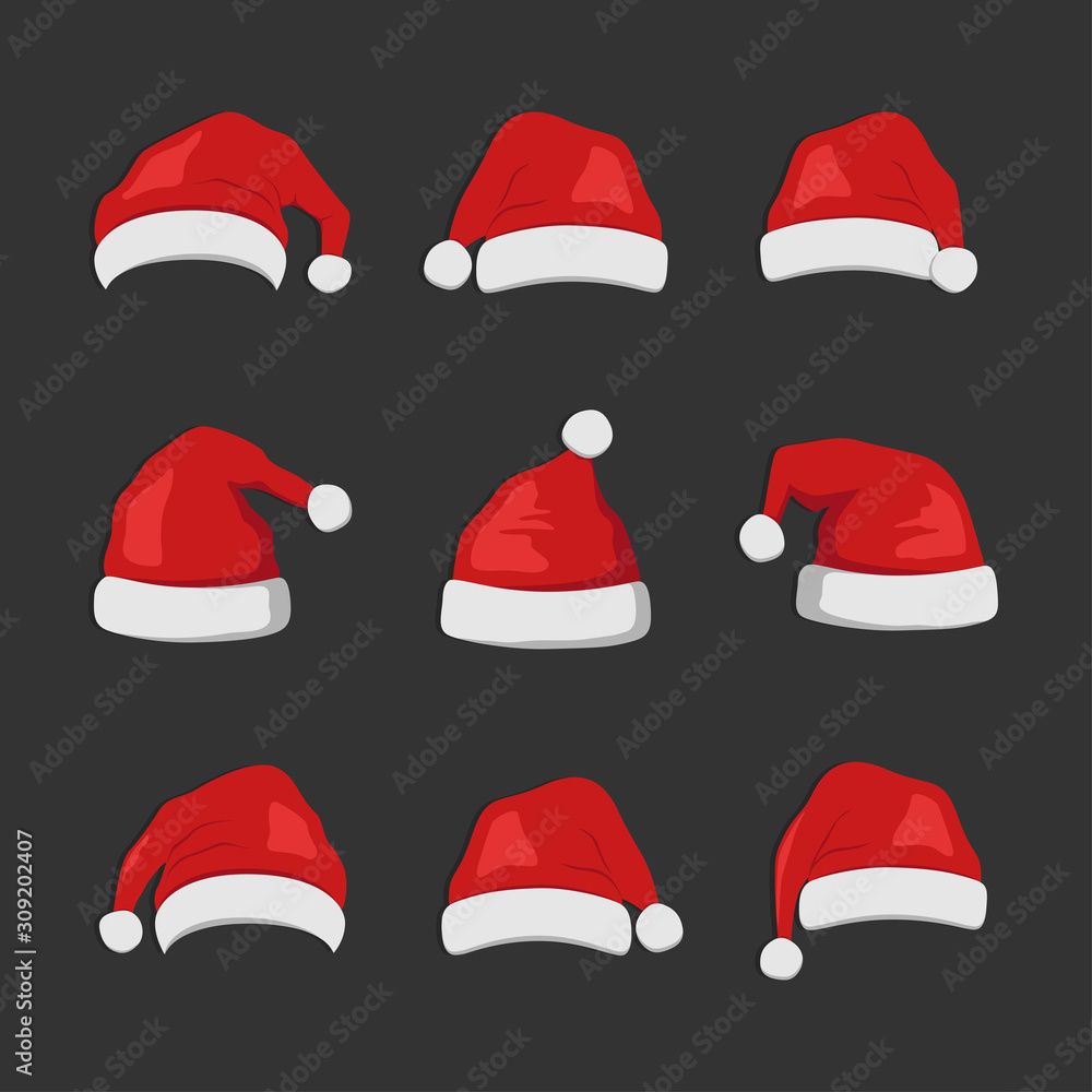 set of santa claus hats flat vector illustration set of santa claus hats flat vector illustration