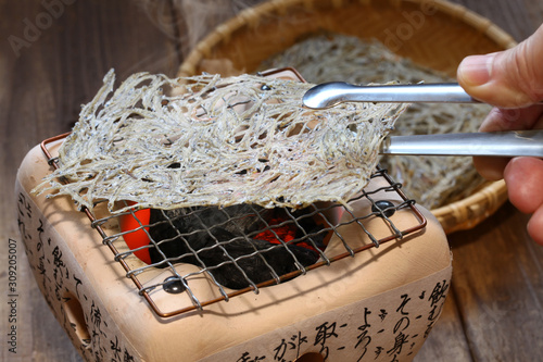 Tatami iwashi is a Japanese food made from baby sardines. photo