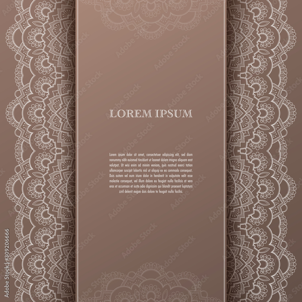Greeting card or invitation template with filigree lace frame. Design for romantic events