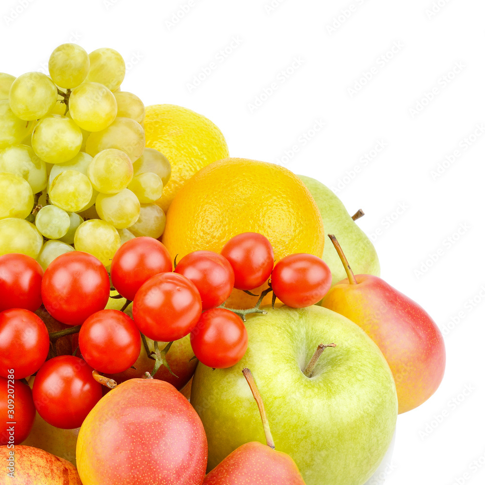 Set of fruits and vegetables isolated on white background. Set of fruits and vegetables isolated on white background.