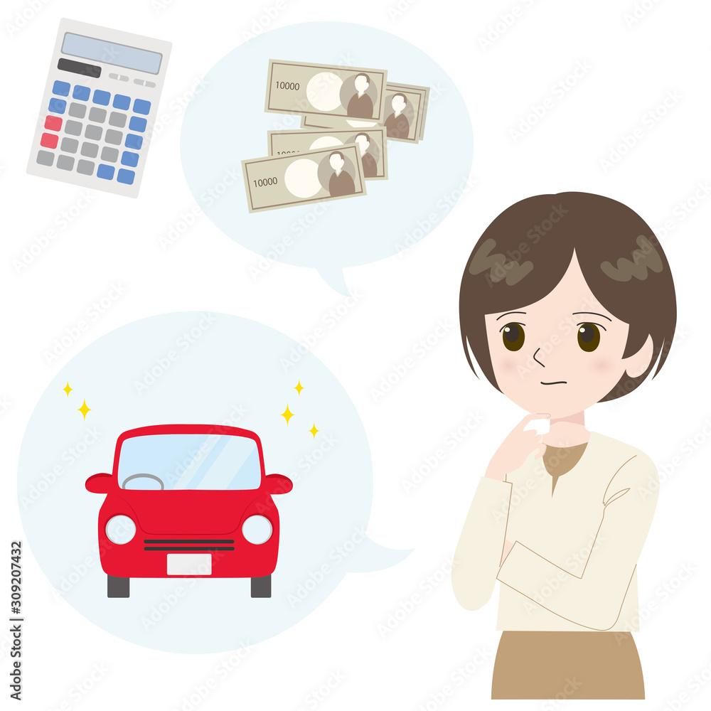 車の購入を考える女性 車の購入を考える女性