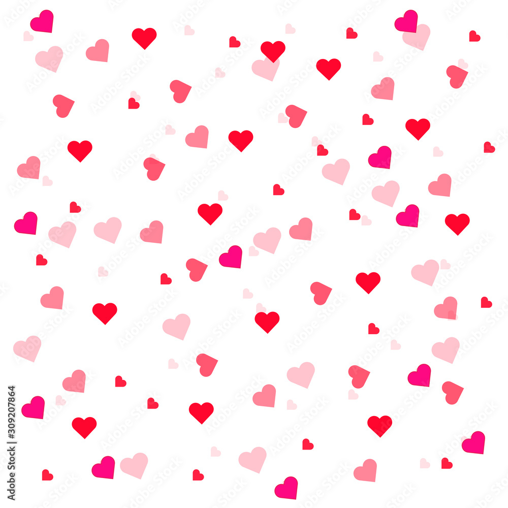 Heart confetti of Valentines petals falling on transparent background. Flower petal in shape of heart confetti for Women's Day 