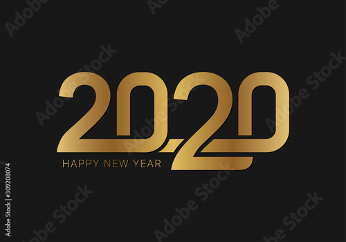Happy new year 2020 with gold display number concept