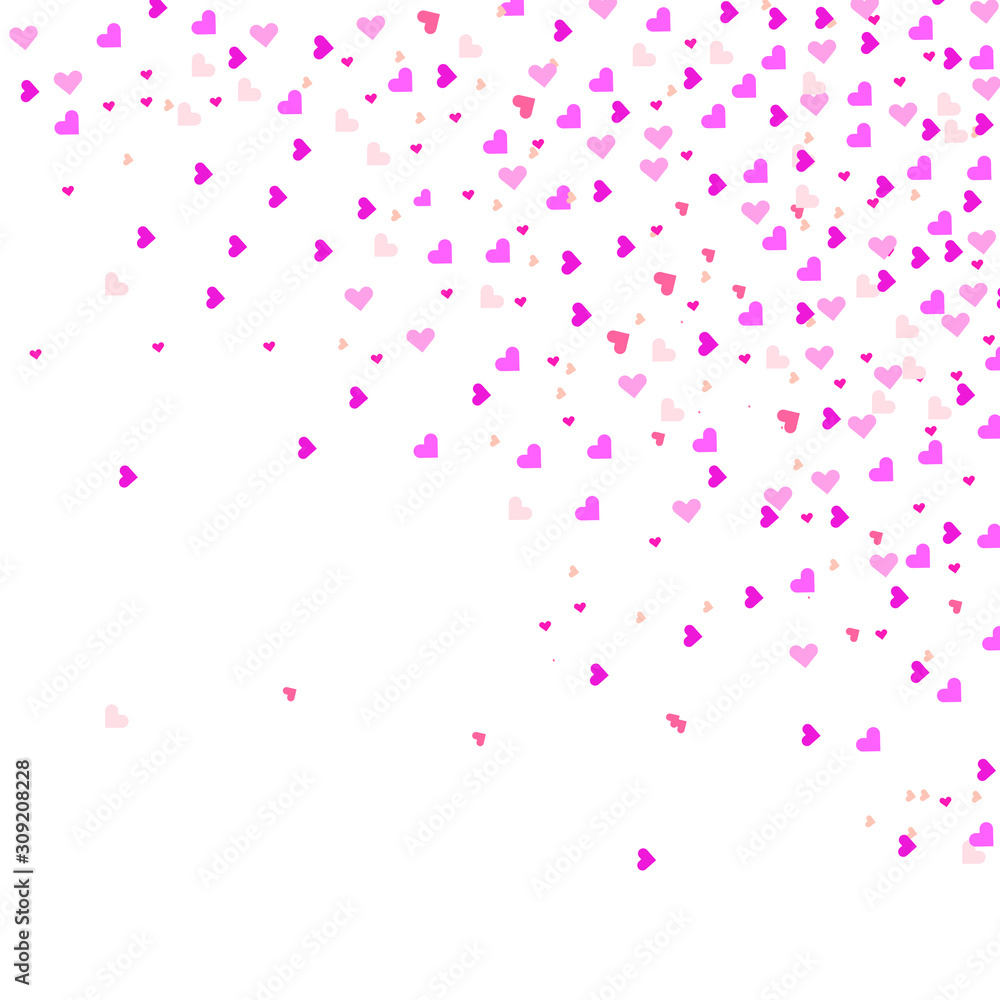 Heart confetti of Valentines petals falling on transparent background. Flower petal in shape of heart confetti for Women's Day 
