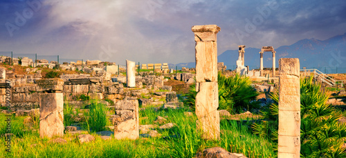 Panorama of ancient city of Hierapolis with statue of Pluto in Pamukkale photo