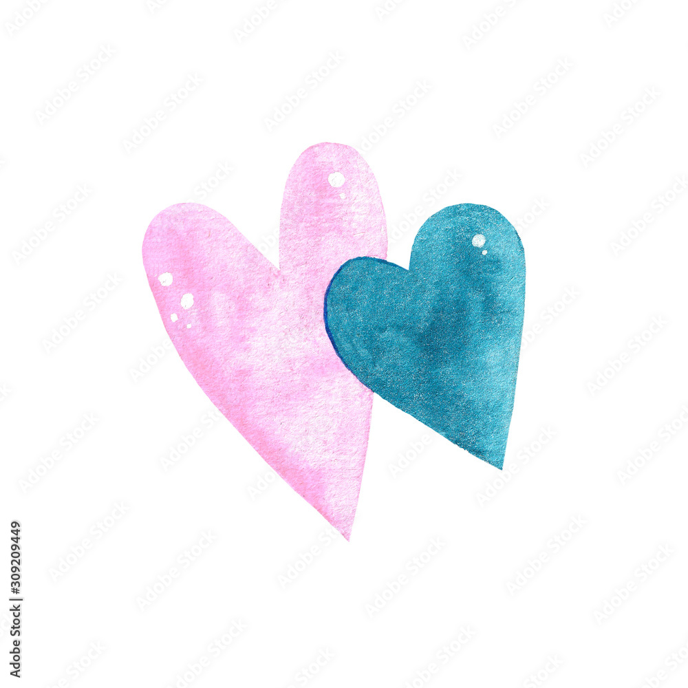 Illustration of hearts isolated on white background. Element watercolor set for Valentine's Day. Card design set.