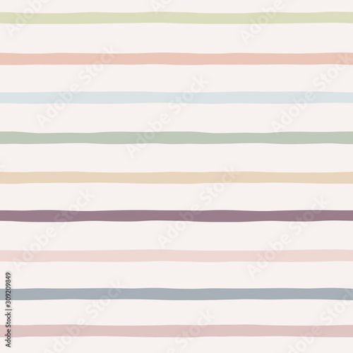 Parallel lines hand drawn vector seamless pattern. Horizontal stripes geometrical simple texture. Colourful stripy geo on light background. Abstract wallpaper, backdrop textile design