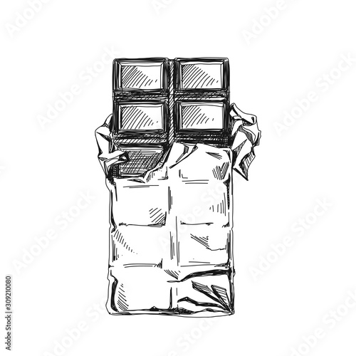 Half opened chocolate bar hand drawn vector illustration