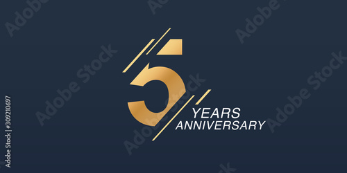 5 years anniversary vector icon, logo. Graphic design element with golden number