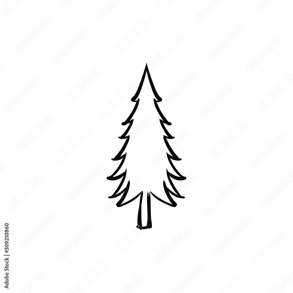 Obraz premium Christmas tree doodle pine tree sketch tree drawing holiday decoration star ornament retro Xmas