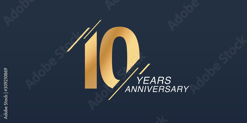 10 years anniversary vector icon, logo. Graphic design element with golden number
